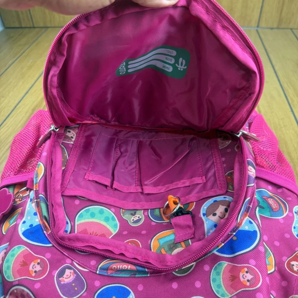 Totto Kids Pink Matryoshka Nesting Doll Print Backpack School Bag Travel
